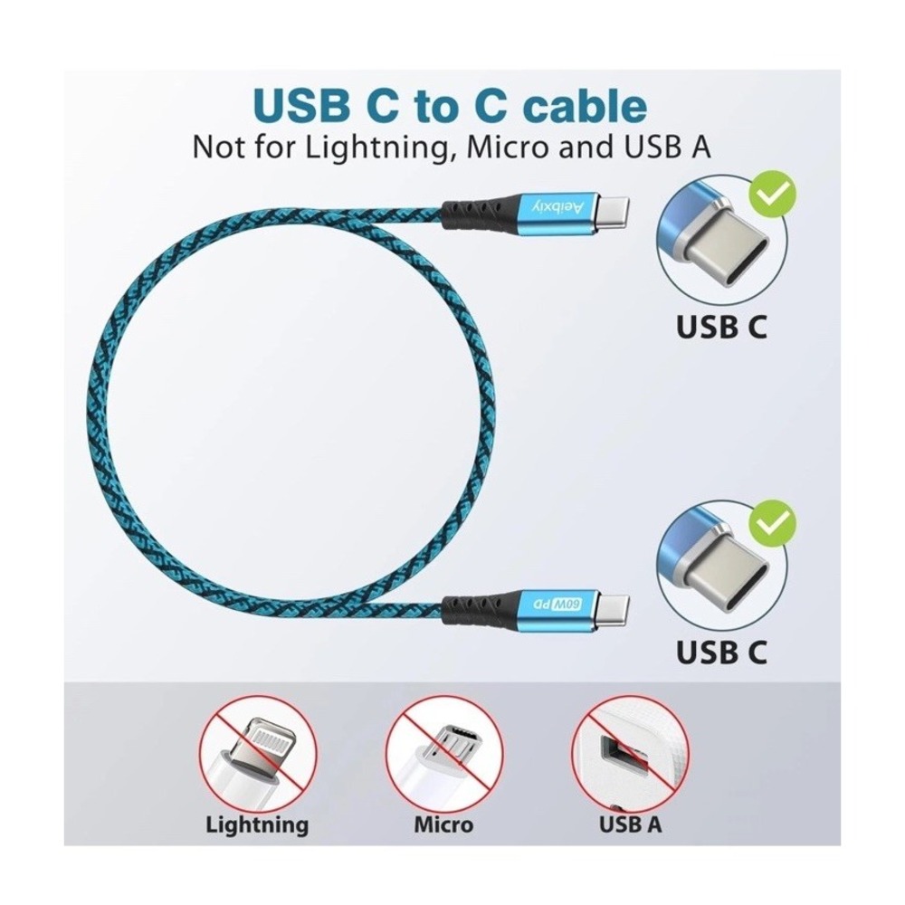 Aeibxiy USB C to C Cable, Nylon Braided‎ C 10Ft, 5Pack-Multicolored - Picture 5 of 7